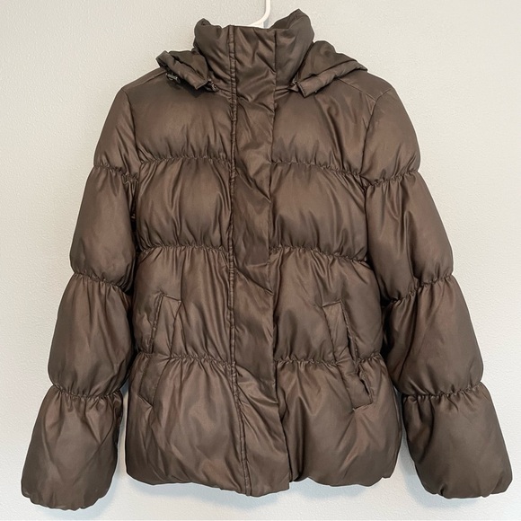 Women’s GAP puffer jacket brown with removable hood - Picture 1 of 10